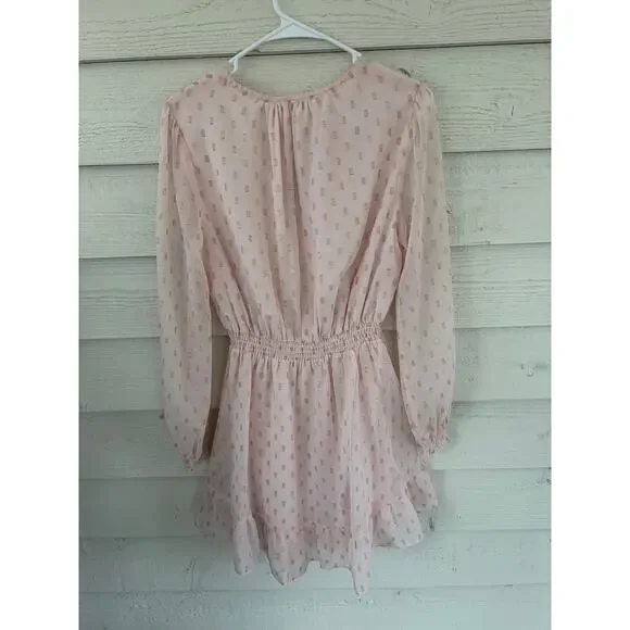 WAYF Dede x Emily Pink Swiss Dot Mini Dress Size S Romantic Ruffle Hem - Picture 9 of 9